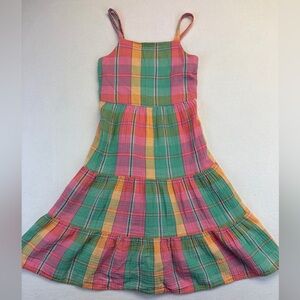 GAP Multicolor Plaid Tiered Sundress in Pink, Green & Yellow